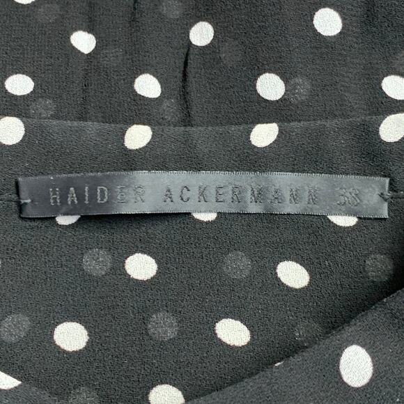 Size S Black White Polka Dot Crepe Nehru Collar Hidden Buttons Shirt - Picture 3 of 4